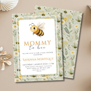 Sage-Grün-Wildblumen-„Mommy to Bee“-Baby-Shower Einladung