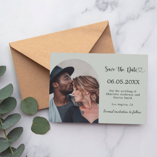 Sage-grüne einfache moderne Foto-Hochzeit Save The Date