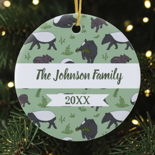 Sage-Grüner Malaiischer Tapir-Familien-Tier Keramik Ornament