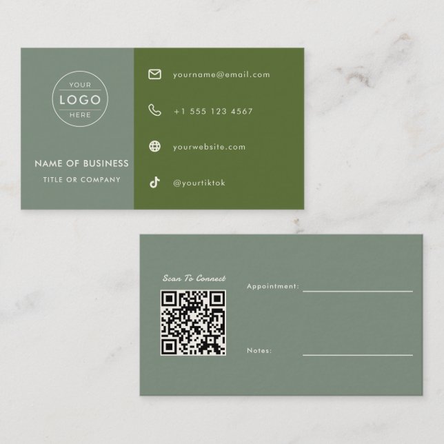 Sage-Grüner QR-Code, Benutzerdefinierter Termin, K Visitenkarte (Vorne/Hinten)
