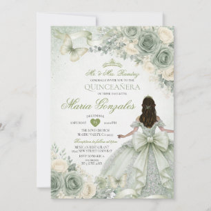 Sage-Grünes Blumen-Prinzessinnen-Kleid Quinceañera Einladung