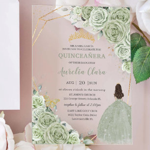 Sage-Grünes Blumenkleid Prinzessin Kleid Quinceañe Acryleinladungen