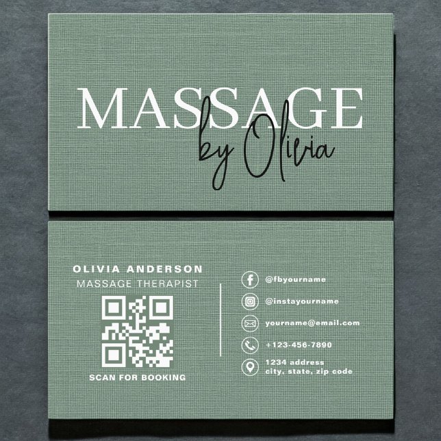 Sage-Grünes-Leinen-Massagetherapeut-QR-Code  Visitenkarte (Von Creator hochgeladen)