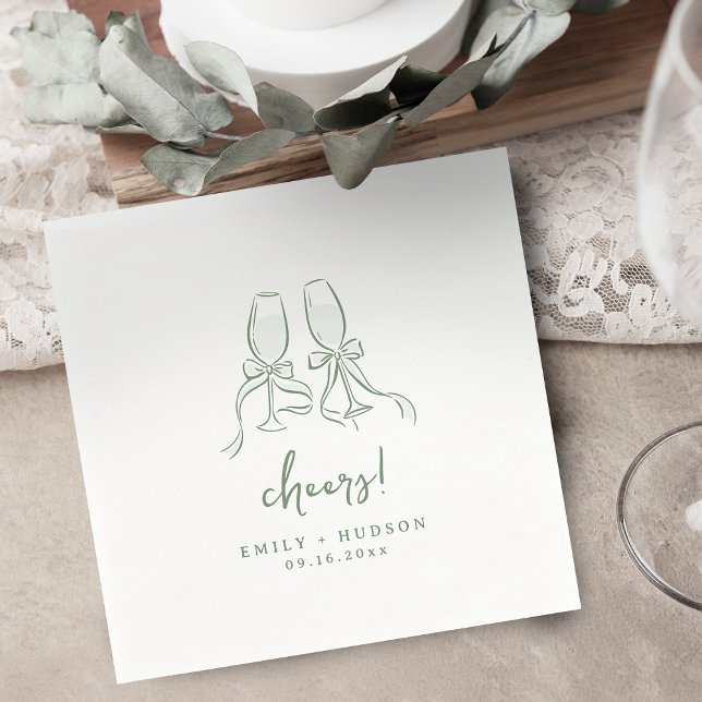 Sage Hand Drawn Cheers Glassed Whimsical Party Serviette (Sage Hand Drawn Cheers Glassed Whimsical Party Napkins)