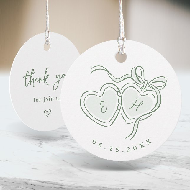 Sage Hand Drawn Hearts Monogram Thank You  Geschenkanhänger (Sage Hand Drawn Hearts Monogram Thank You Favor Tags)