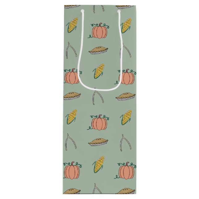 Sage Herbst Erntefest Hübscher Erntedank Geschenktüte Für Weinflaschen (Vorderseite)