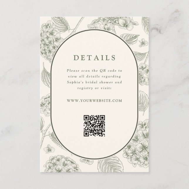 Sage Hydrangea Wedding Details QR Code  Begleitkarte (Vorderseite)