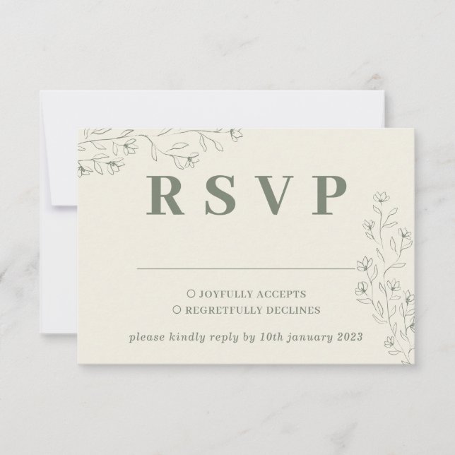 Sage ivoire Beige Minuscule Floral Mariage Réponse (Devant)