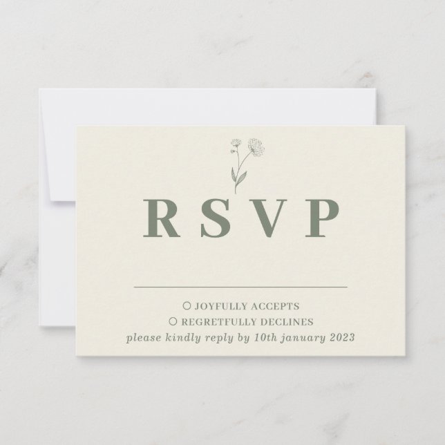 Sage Ivory Beige Cotton Floral Wedding Response RSVP Karte (Vorderseite)