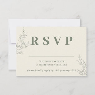 Sage Ivory Beige Ivy Floral Wedding Response RSVP Karte