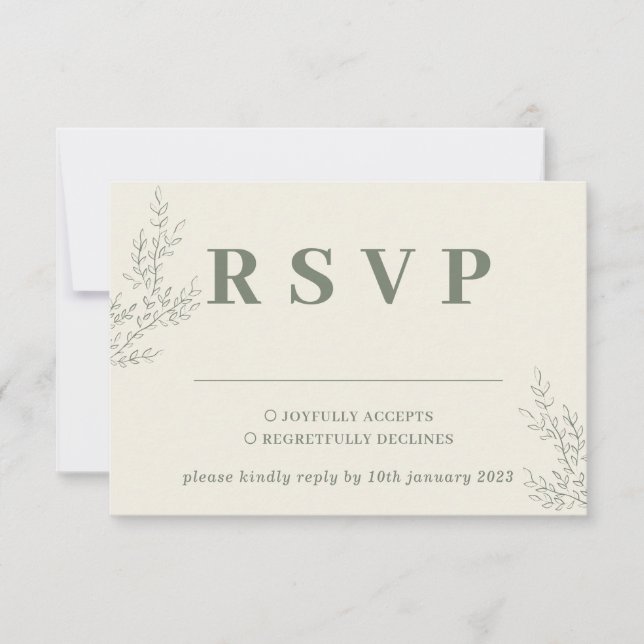 Sage Ivory Beige Ivy Floral Wedding Response RSVP Karte (Vorderseite)