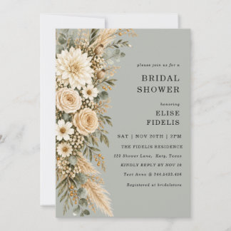 Sage & Ivory Florale Pampas Brautparty-Einladung Einladung