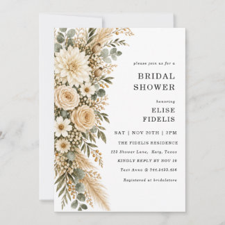 Sage & Ivory Florale Pampas Brautparty-Einladung Einladung