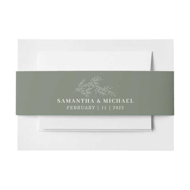 Sage Ivory Ivy Blume Monogram Wedding Einladungsbanderole (Vorderseite Beispiel)