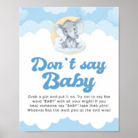 Sage kein Baby Blue Elephant Baby Shower Game Sign