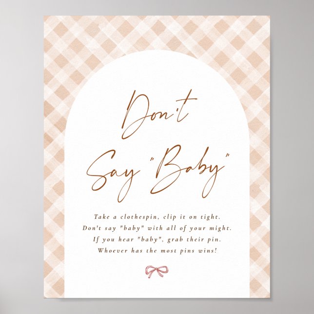 Sage kein Baby Gingham Süsse Pie Baby Duschzeichen Poster (Vorne)