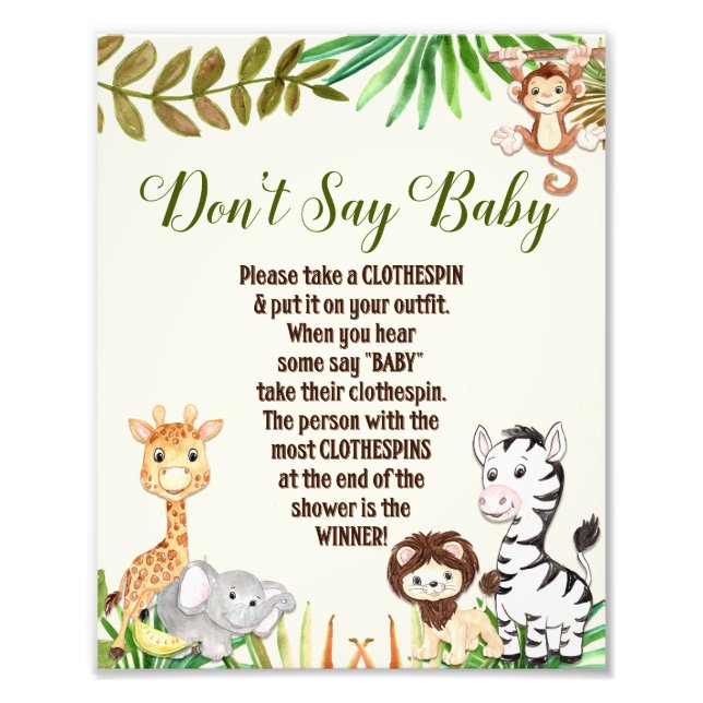 Sage kein Baby Jungle Safari Baby Duschzeichen Fotodruck (Vorne)