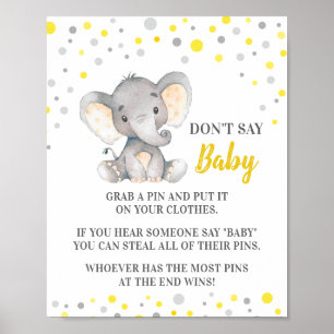 Sage keine Baby Game Yellow Elephant Baby Shower Poster