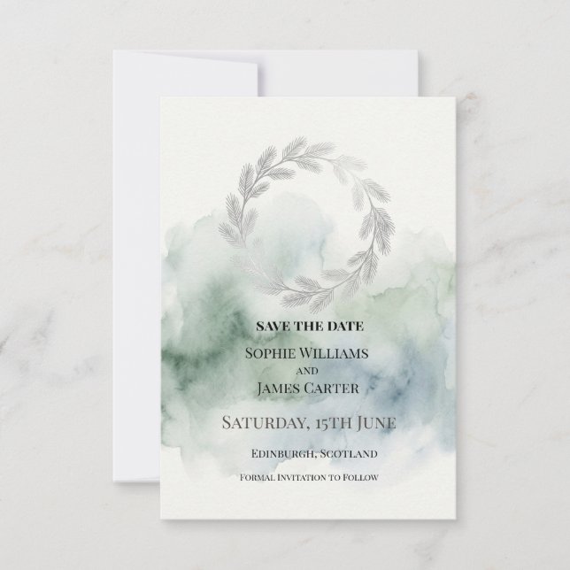 Sage Laurel Hochzeit Save The Date (Vorderseite)
