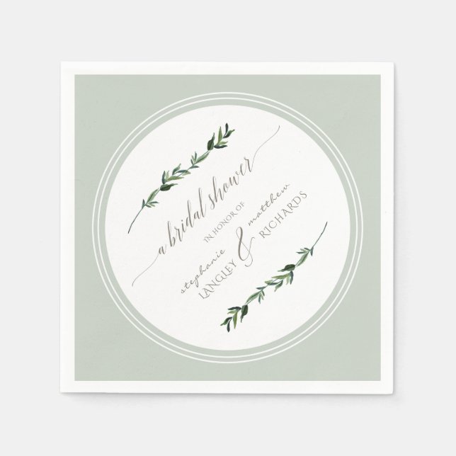 Sage Leaf Greenery Modernes, einfaches Brautparty Serviette (Vorderseite)