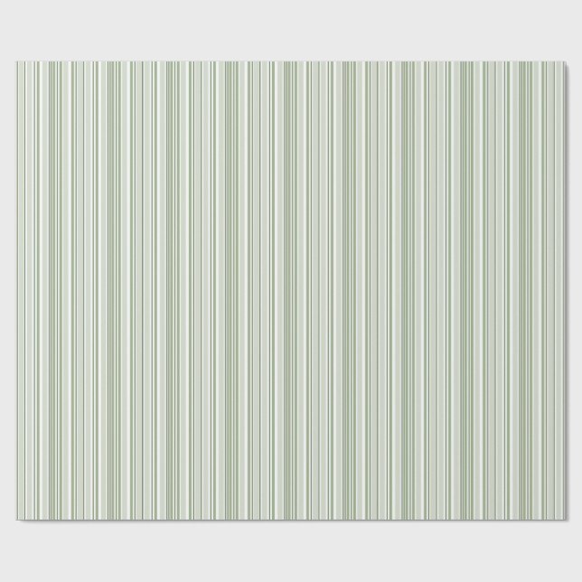 Sage (light, medium, dark) and White Stripes Geschenkpapier (Flach)