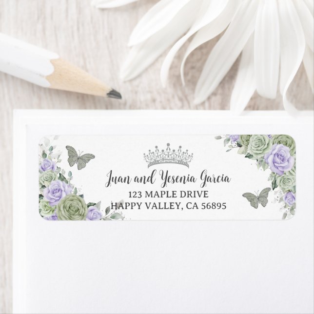 Sage Lila Rose Floral Quinceanera Rücksendeadresse (Insitu)