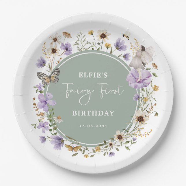 Sage Lila Wildblume Fairy Birthday Tee Party Pappteller (Vorderseite)