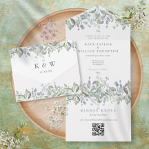 Sage Lilac Floral Monogram QR Code Wedding