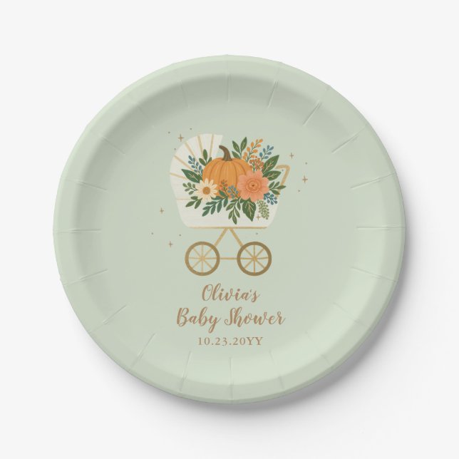Sage Little Pumpkin Baby Shower Pappteller (Vorderseite)