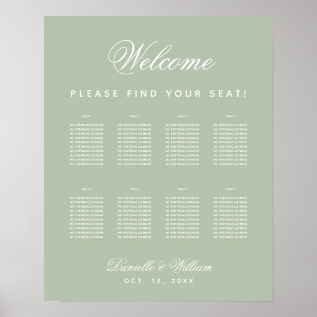 Sage Mariage 8 Tableau Simple Green Seing Chart (Devant)
