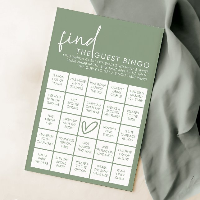Sage Minimalistisch Brautparty Guest Bingo Game (Von Creator hochgeladen)