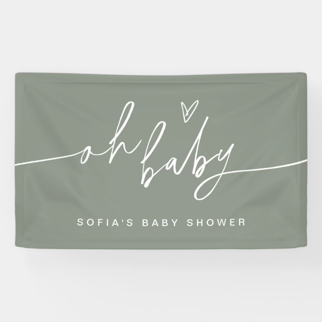SAGE Minimalistisch Oh Baby Dusche Willkommen Banner (Horizontal)