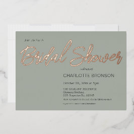 Sage Minimalistisch Script Brautparty Rose Gold Folieneinladung