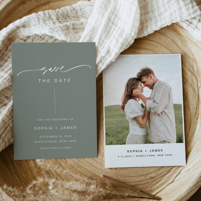 SAGE Minimalistisch Wedding Save the Date Card Einladung (Von Creator hochgeladen)