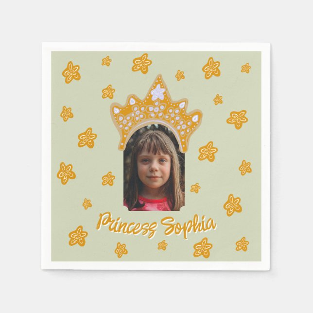 Sage Mist Princess Crown Floral Photo Birthday Serviette (Vorderseite)