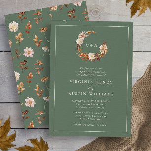 Sage Mit Monogramm Wedding Einladung