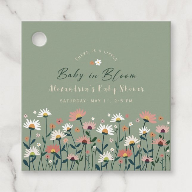 Sage Modern Boho Wildblume Baby in Blütendusche Geschenkanhänger (Vorderseite)