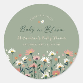 Sage Modern Boho Wildblume Baby in Blütendusche Runder Aufkleber