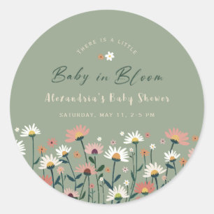 Sage Modern Boho Wildblume Baby in Blütendusche Runder Aufkleber
