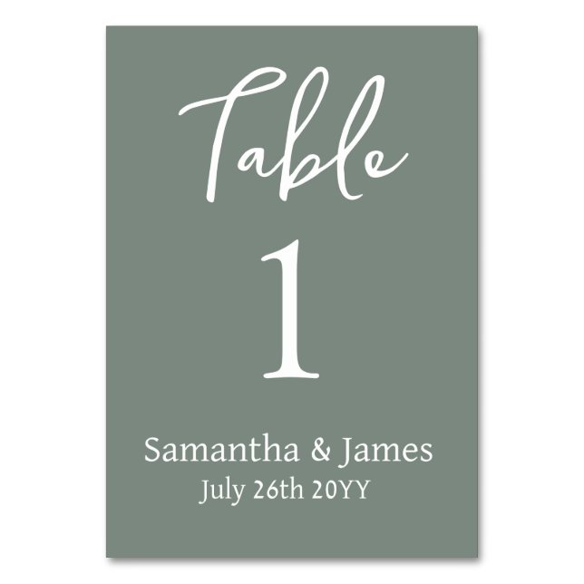 Sage Modern Elegance Wedding Tischnummer (Rückseite)