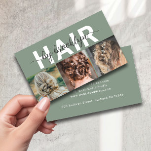 Sage Modern Foto Typografy Hair Stylist Visitenkarte