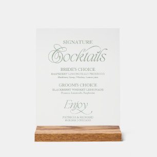 Sage Modern Minimalist Signature-Cocktails-Schild Acrylschild