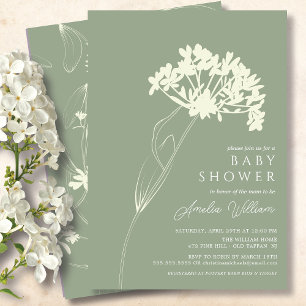 Sage Moderne Baby shower Floral Invitation