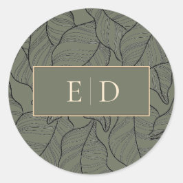 Sage Monogram Elegant Blätter Line Art Runder Aufkleber