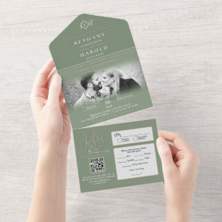 Sage Monogramme tout en un mariage Invitation