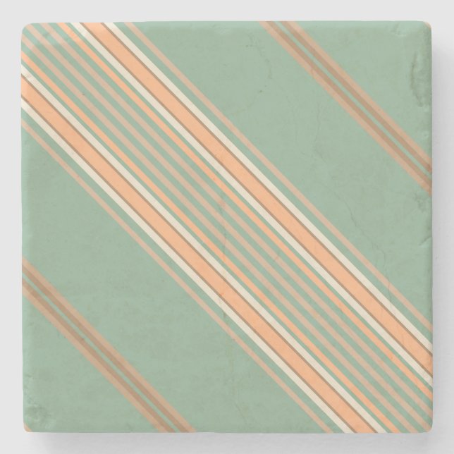 Sage Moss Green und Ecru, Stripes Square Untersetz Steinuntersetzer (Vorderseite)