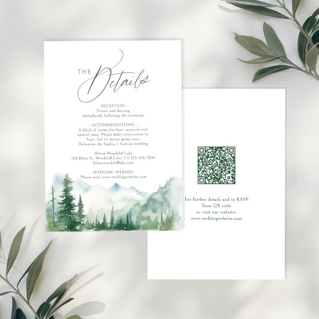 Sage Mountain Forest Rustic QR code Details Mitteilungskarte (Sage Mountain Forest Rustic QR code Details Note Card)