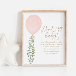 Sage nicht Baby Pink Balloon Girl Baby Shower Poster