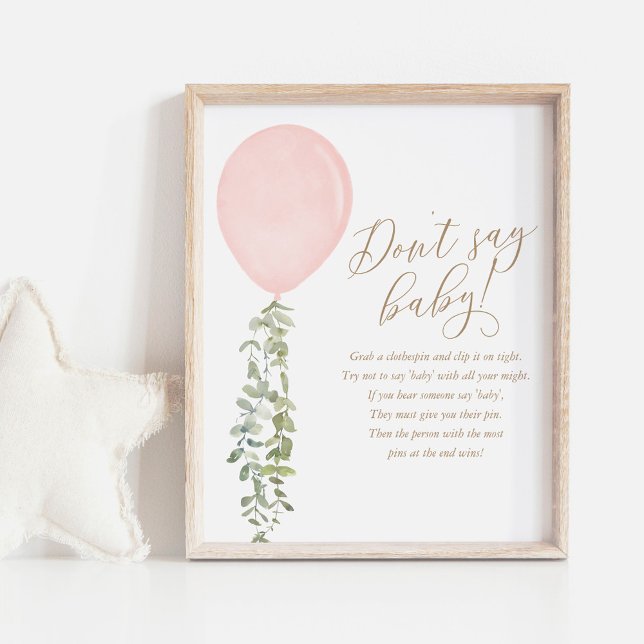 Sage nicht Baby Pink Balloon Girl Baby Shower Poster (Von Creator hochgeladen)