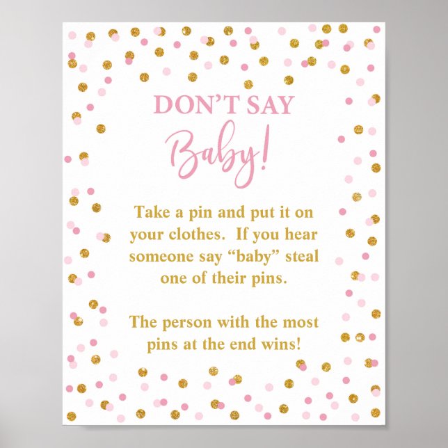 Sage nicht Baby Shower Game Sign Pink & Gold Poster (Vorne)